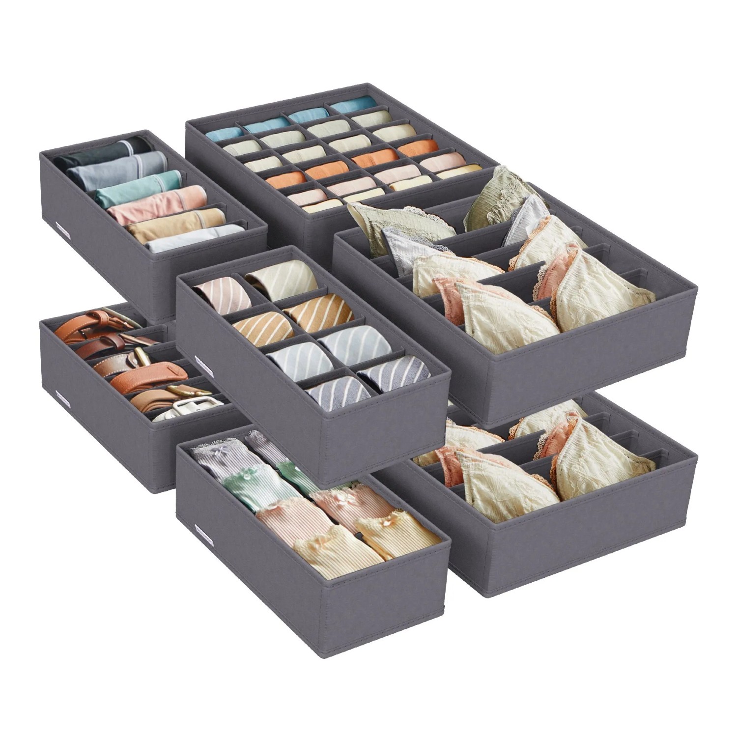 Songmics Unterwäsche-Organizer-Set Tina Faltbar Grau 8-teilig