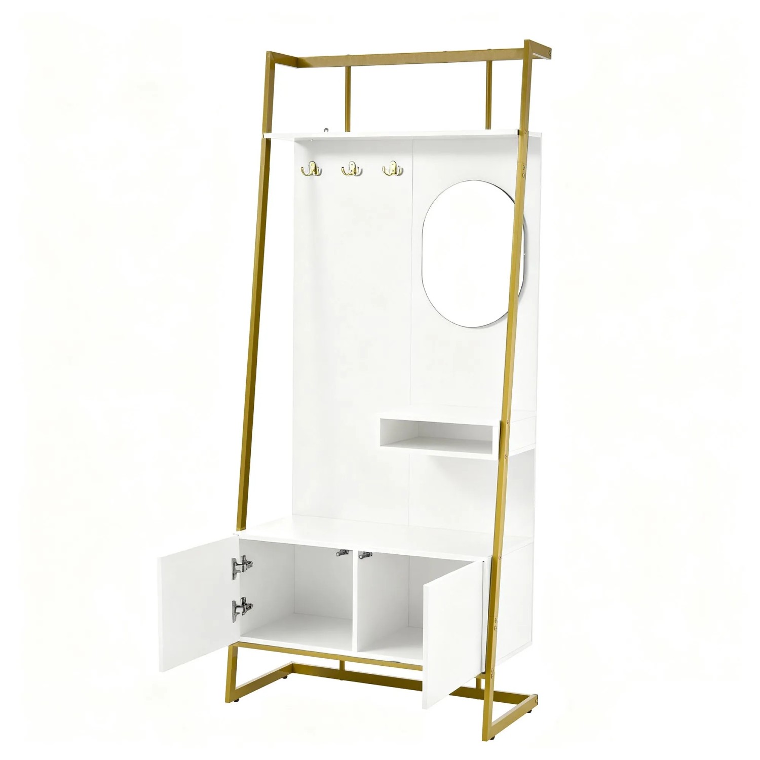 okwish Garderoben Set mit Spiegel Metallhaken Flur 78x38x180cm Weiß