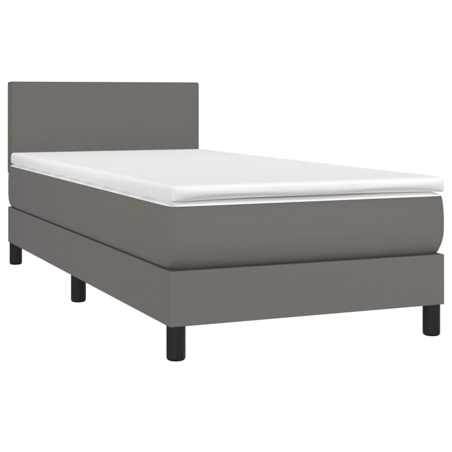 vidaXL Boxspringbett mit Matratze & LED Grau 90x200 cm Kunstleder 3134085 günstig online kaufen