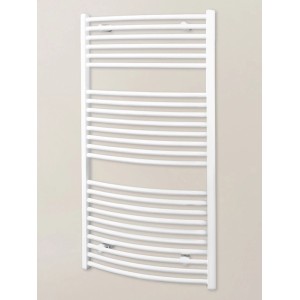 Weißer Schulte Design-Heizkörper Europa mit horizontalen Heizrohren und Anschluss von unten.