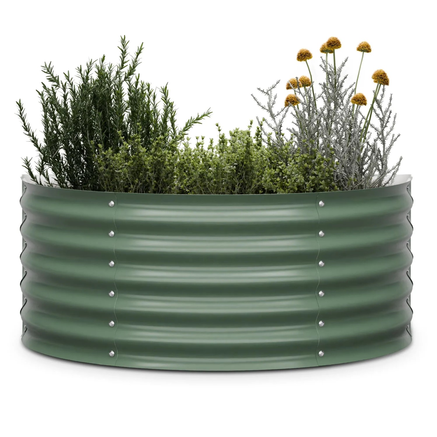 Blumfeldt High Grow Half Circle Hochbeet 105x43x60 cm Stahl-Wellblech Einfacher Aufbau Rostfrei Dunkles Moosgrün
