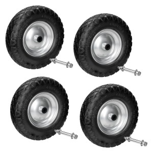 4er Set Schubkarrenräder, PU-Reifen mit Blockprofil, inkl. Achsen (390mm)