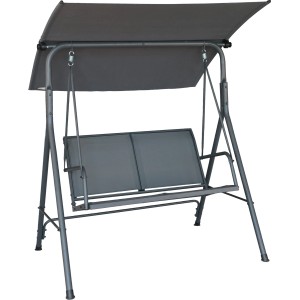 Anthrazitfarbene Hollywoodschaukel Apango aus Stahl mit Textilbespannung und Sonnendach.