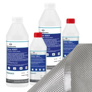 DD Composite Epoxidharz Set: 3kg Epox + 4m² Glasfasergewebe für Reparaturen und Modellbau.