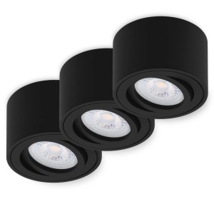 Oktaplex Lile S Aufbaustrahler 3er Set, schwarz, schwenkbar, mit LED-Modulen und warmweißem Licht.