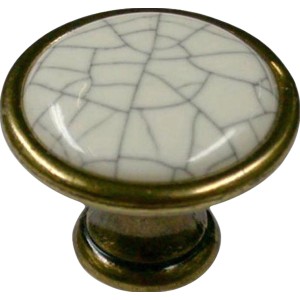 Knopf 1700, Altmessing brüniert, Möbelknopf aus Metall mit weißer Keramik-Oberfläche.