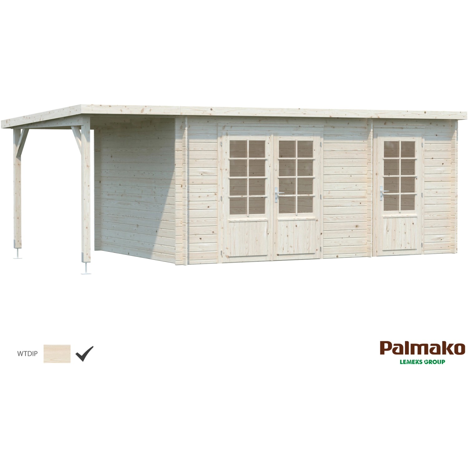 Palmako Ella Holz-Gartenhaus/Gerätehaus Klar Pultdach Tauchgrundiert 610 cm x 300 cm