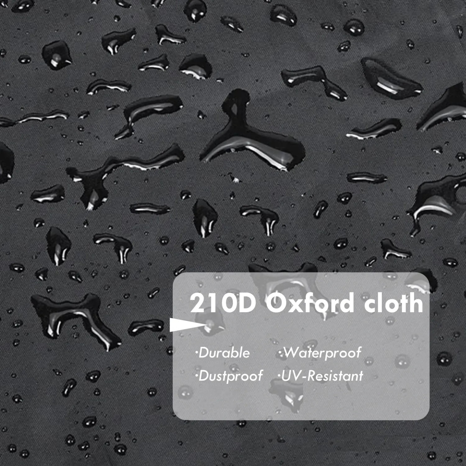 Detailaufnahme der wasserdichten CCLIFE Fahrradabdeckung aus Oxford-Gewebe mit Wassertropfen.