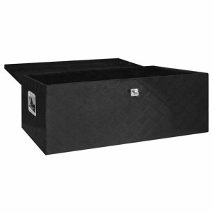 DELUKE Aluminiumbox Mit Deckel Abschließbar Alubox Deichselbox Alu Anhängerbox Werkzeugkiste Transportbox Metallkiste 100x55x37cm Schwarz