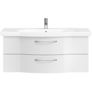Pelipal Quantum 03 Waschbeckenunterschrank, 115 cm, Weiß Hochglanz mit zwei Schubladen.