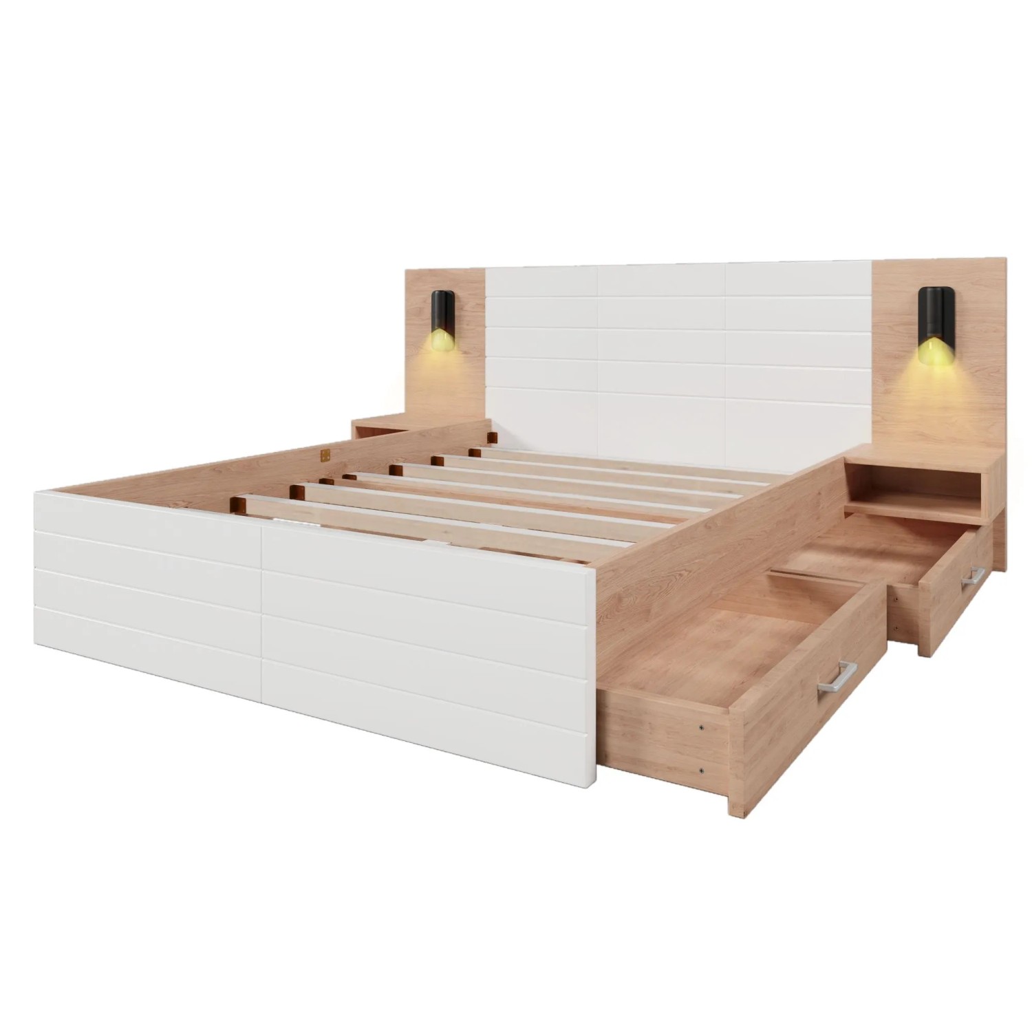 okwish Holzbett 180x200cm mit Schubladen Schlafzimmer Weiß ohne Matratze