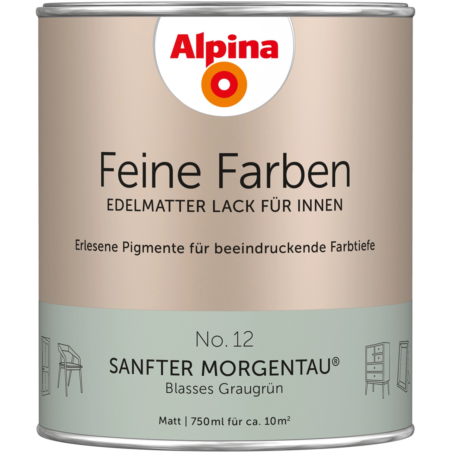 Alpina Feine Farben Lack No. 12  Sanfter Morgentau ® Grau-Grün edelmatt 750 ml
