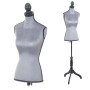 MCW Schneiderpuppe T220: Weiblicher Torso aus grauem Samt, höhenverstellbar, mit schwarzem Holzdreibein.