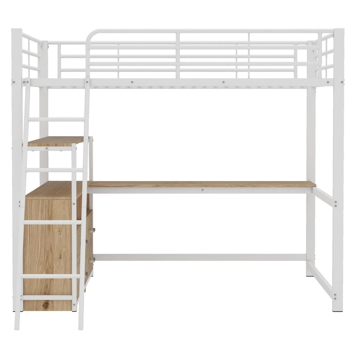 Merax Metall Hochbett 140x200 cm Mit L Form Schreibtisch Schubladen Weiß
