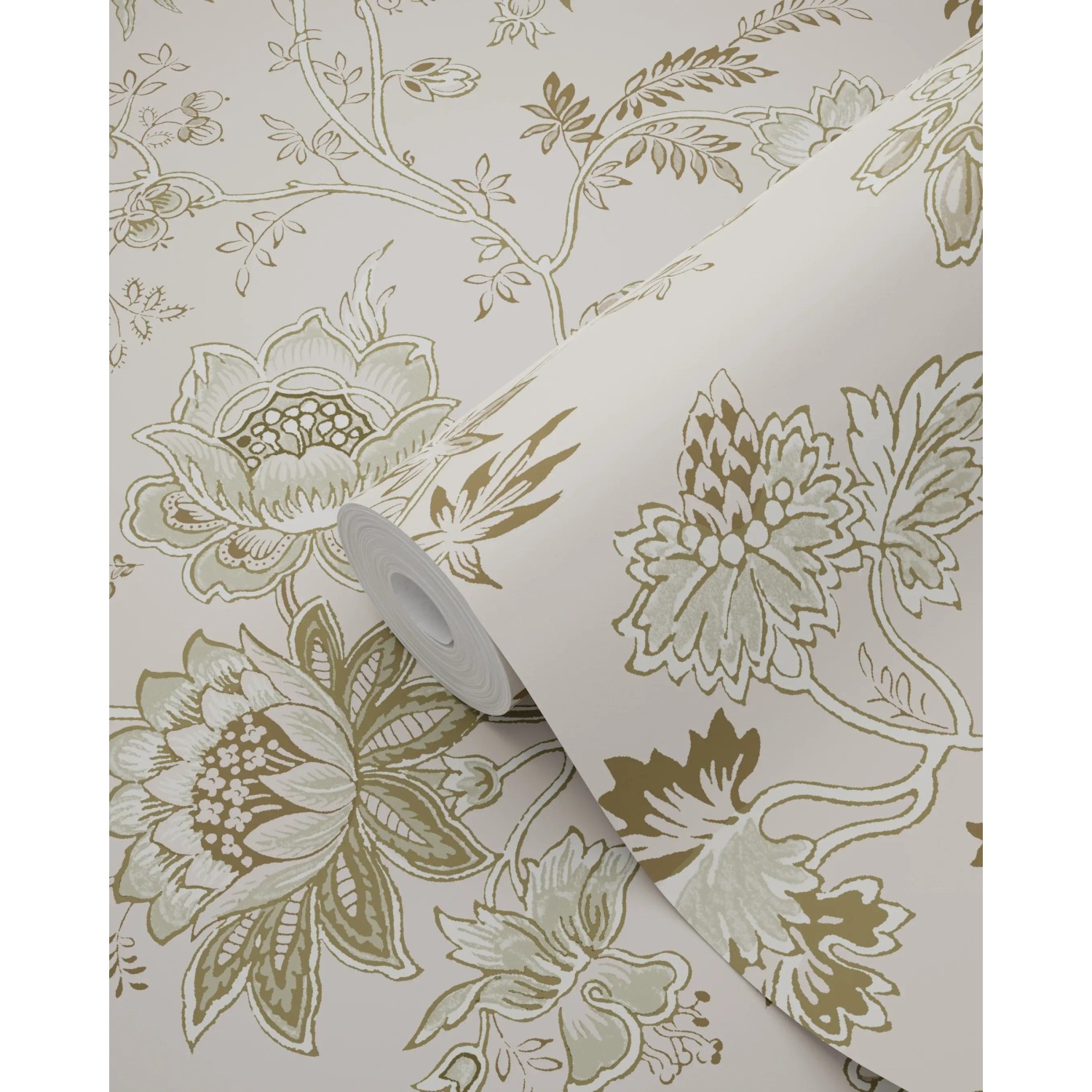 ESTAhome Vliestapete mit Blumenmuster in Altrosa und Olivgrün.