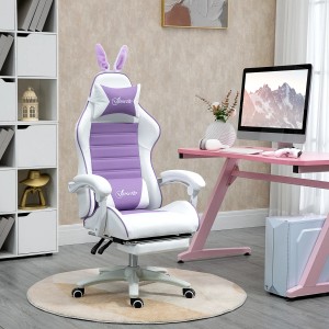 Vinsetto Gaming-Stuhl, violett-weiß, mit Hasenohren und Fußstütze.