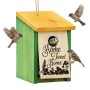 Grüner Relaxdays Nistkasten aus Holz mit gelbem Dach und "Home Tweet Home" Schriftzug.