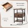 Costway Nachttisch, rustikal braun, mit Ladestation, Schublade und 2 Ablagen. Maße 40x40x55 cm.