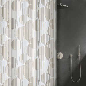 Beiger Spirella Elements Duschvorhang Raio (180x240 cm) mit Kreismuster.