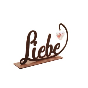 Ferrum Art Design Schriftzug Liebe aus Metall in Edelrost-Optik mit Herz als Gartendeko.