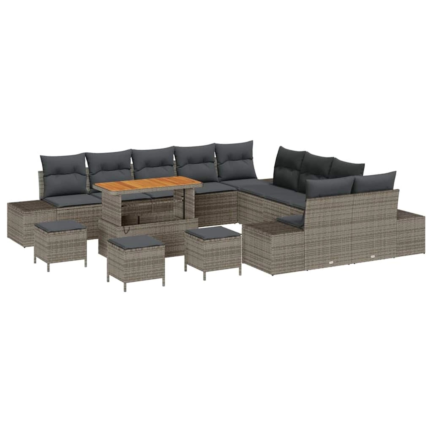 vidaXL Garten-Sofa-Set mit Kissen 14-Tlg Grau Poly Rattan 3362853 günstig online kaufen
