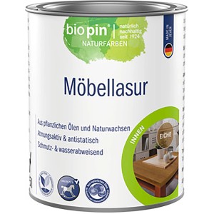 biopin Möbellasur Eiche, 0,375l Dose. Holzlasur für Innen, lösemittelfrei und atmungsaktiv.