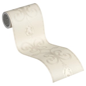 A.S. Création selbstklebende Borte Ornament Creme-Silber, 5m Rolle.