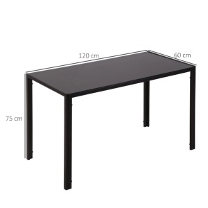 Schwarzer HOMCOM Esstisch 120x60x75 cm mit gehärteter Glasplatte und Metallrahmen für 4 Personen.