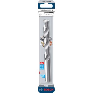 Bosch Spiralbohrer Pro Metal HSS-G, 12mm, silberfarben, für Metallbohrarbeiten.