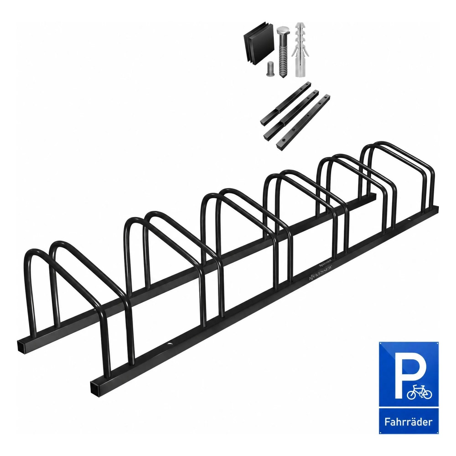 KESSER Fahrradständer mit Parkschild Boden und Wand Schwarz für 6 Fahrräder