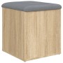 vidaXL Sitzbank Sonoma-Eiche mit Stauraum und hellgrauem Kissen, Möbel für Flur oder Wohnzimmer.