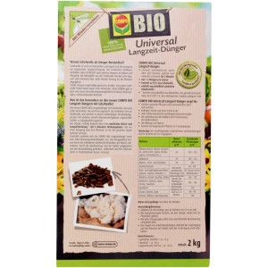 Compo Bio Universal Langzeit-Dünger mit Schafwolle, 2 kg Packung für Gartenpflanzen.
