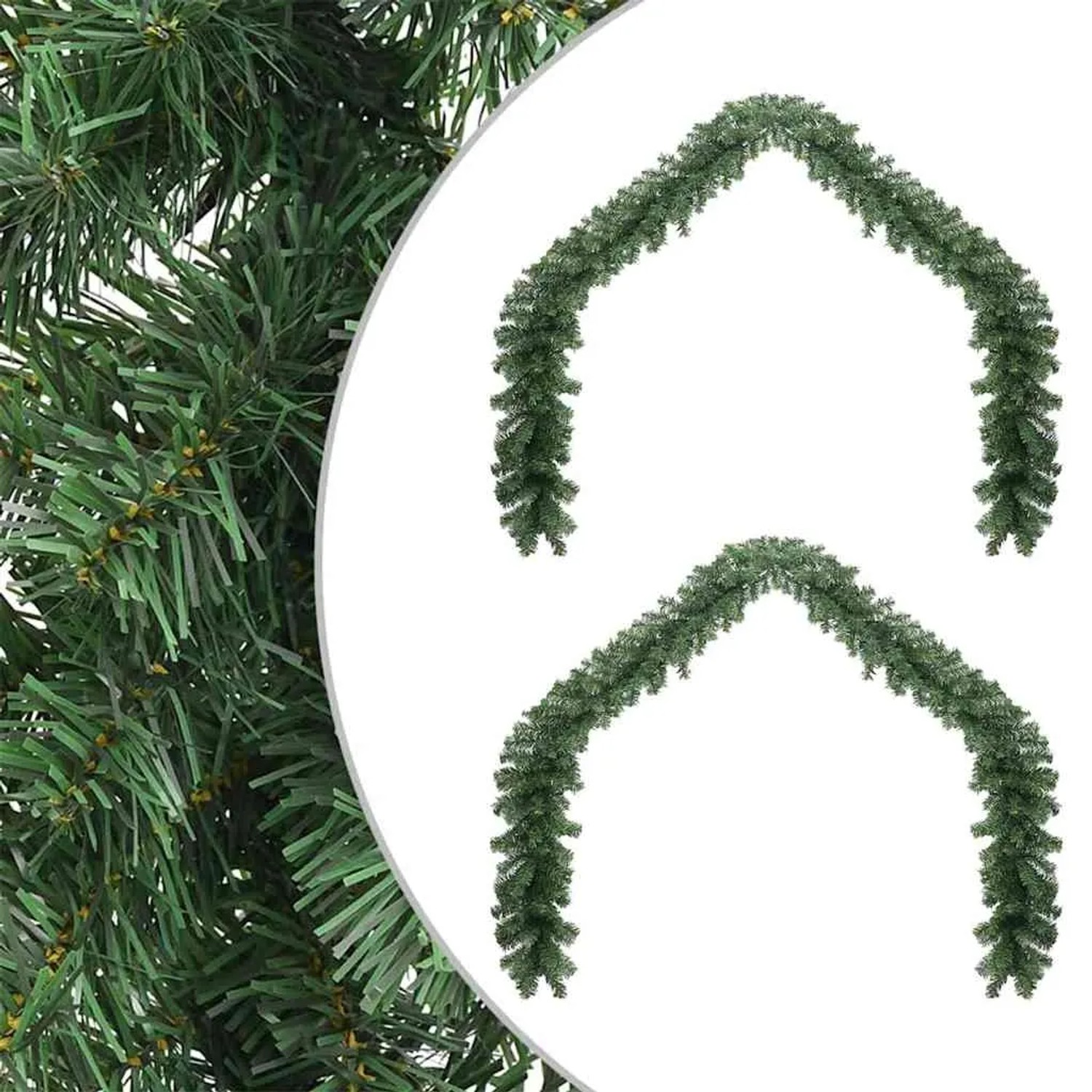 Zwei grüne vidaXL Weihnachtsgirlanden aus PVC, 20m lang, mit dichten Nadeln. Ideal für festliche Deko.