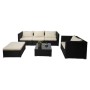 MCW Poly-Rattan-Garnitur Busto Schwarz mit cremefarbenen Kissen: Sofa, Sessel, Tisch, Hocker für Garten.