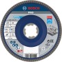 Bosch X-Lock Fächerschleifscheibe 125mm K80 für Metall. Blaue Schleifscheibe mit grauen Lamellen für Winkelschleifer.