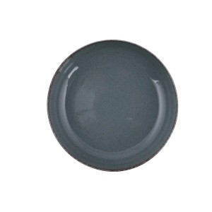 Runder blauer Porzellan-Teller Sancha 27 cm mit gesprenkelter Oberfläche, Teil eines Geschirrsets.