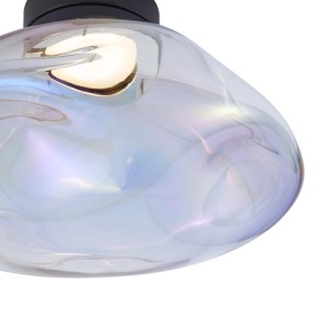 QAZQA Design-Deckenleuchte Gemma mit schwarzem Sockel und irisierendem Regenbogen-Glas, das Licht farbig bricht.