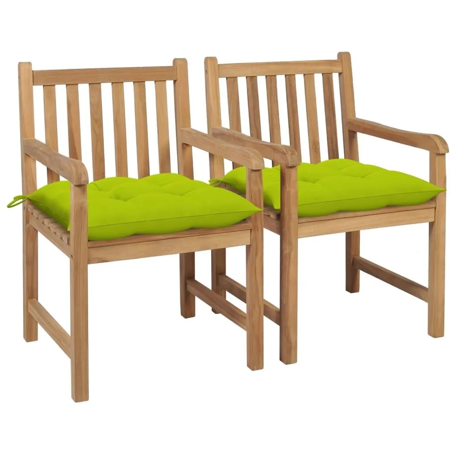 vidaXL Gartenstühle 2 Stk mit Hellgrünen Kissen Massivholz Teak 3062756