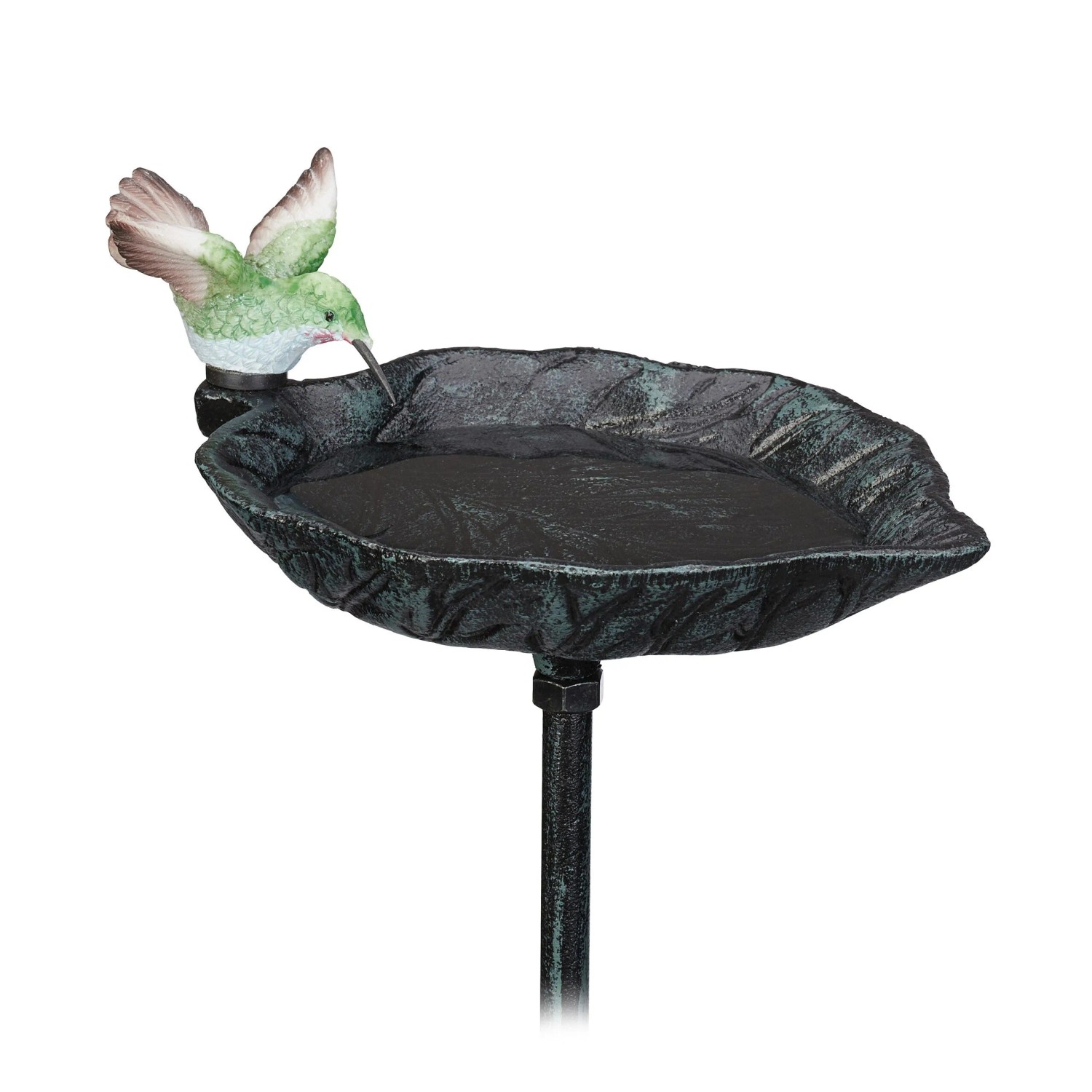 Relaxdays Vogeltränke Gusseisen Dunkelgrün mit Erdspieß 100,5 cm x 13,5 cm x 19 cm 1,3 kg