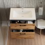 Vicco Badmöbel-Set Lanco in Anthrazit/Goldkraft Eiche mit Waschbecken, offene Schubladen.