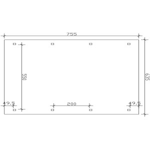 Skizze des Skan Holz Bogendach-Carport Franken 635x755, Maße und Pfostenpositionen.