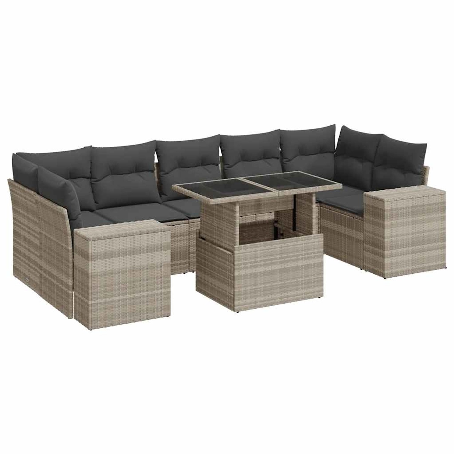 vidaXL 8-Tlg Garten-Sofagarnitur mit Kissen Hellgrau Poly Rattan 3326763 günstig online kaufen