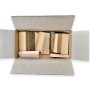 Offener Karton mit PINI Mini Buchenholz 10 kg, 15 cm Scheite, getrocknet für Pizzaofen, Grill & Kamin.