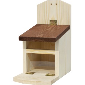 Eichhörnchenhaus aus Pinie mit Acrylglas, braunes Dach, 14x25cm, zum Aufhängen.