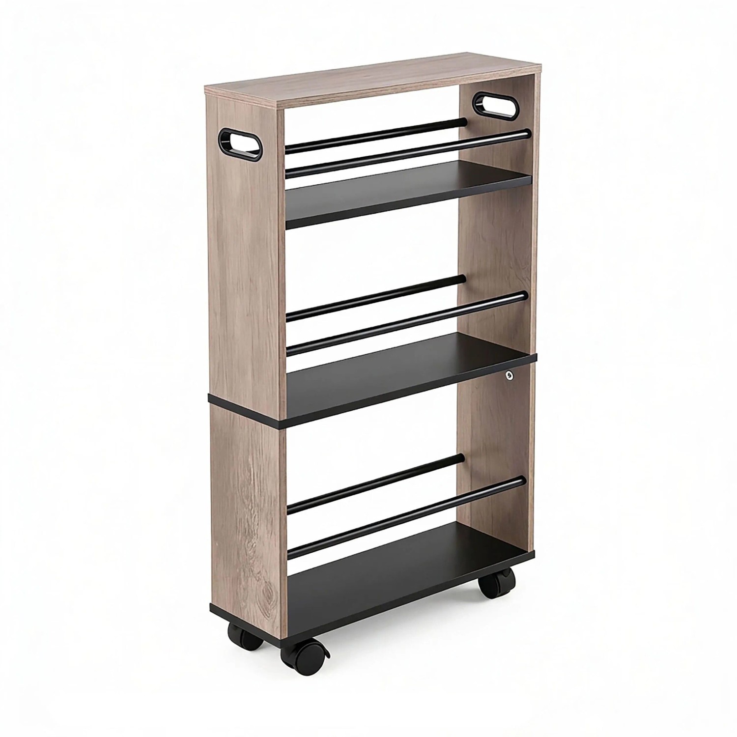 Relaxdays Nischenwagen Holzwerkstoff Schwarz Rollbar 4 Ebenen 80 cm x 15 cm x 45 cm