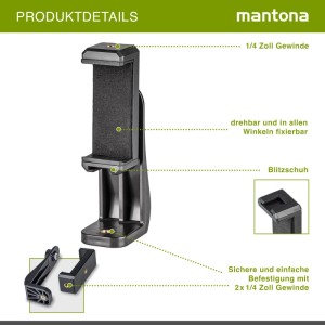 Mantona Smartphone Halter Rotate Handyhalterung Handyhalter Handstativ Kamera