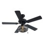 Schwarzer QAZQA Deckenventilator Mistral Busa mit Zugschalter und Lampe.