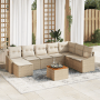 Beige-weißes 9-teiliges vidaXL Garten-Sofa-Set aus Rattan mit Tisch und Polstern.