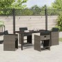 5-teiliges Garten-Ess-Set von vidaXL aus grauem Poly Rattan mit Tisch und Stühlen inklusive Kissen.