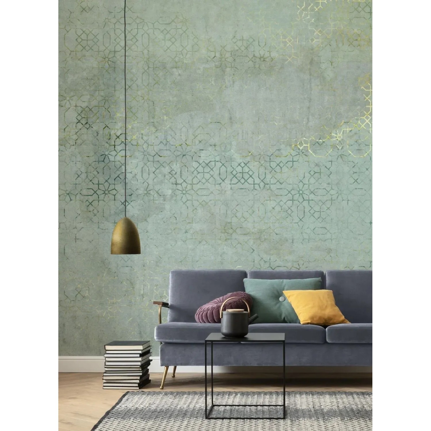Sanders & Sanders Fototapete Grün/Gold (200x280cm) im Wohnzimmer.